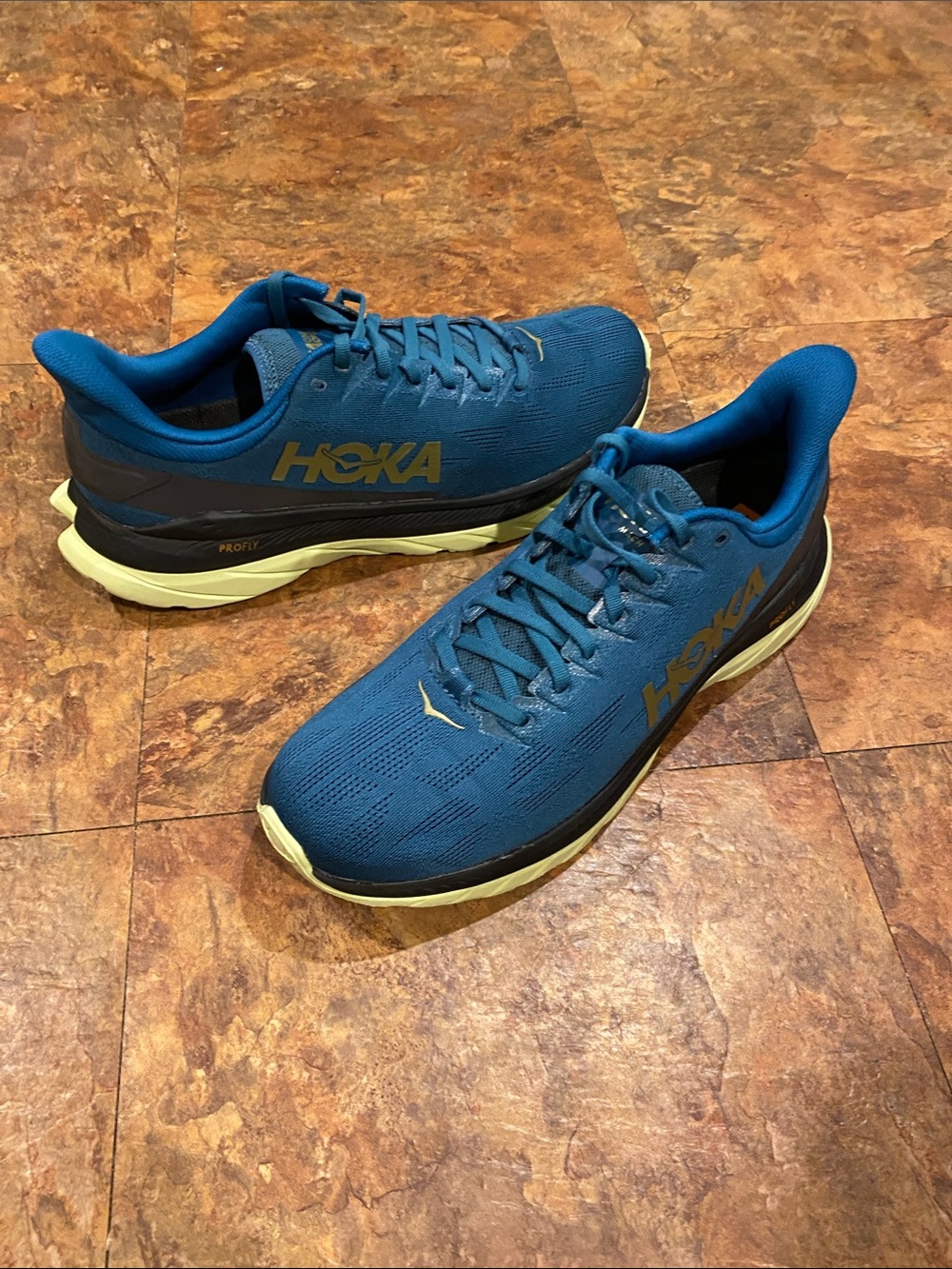 Hoka Profly Teal Blue Running Shoes with Light Yellow Soles - Picture 10 of 16